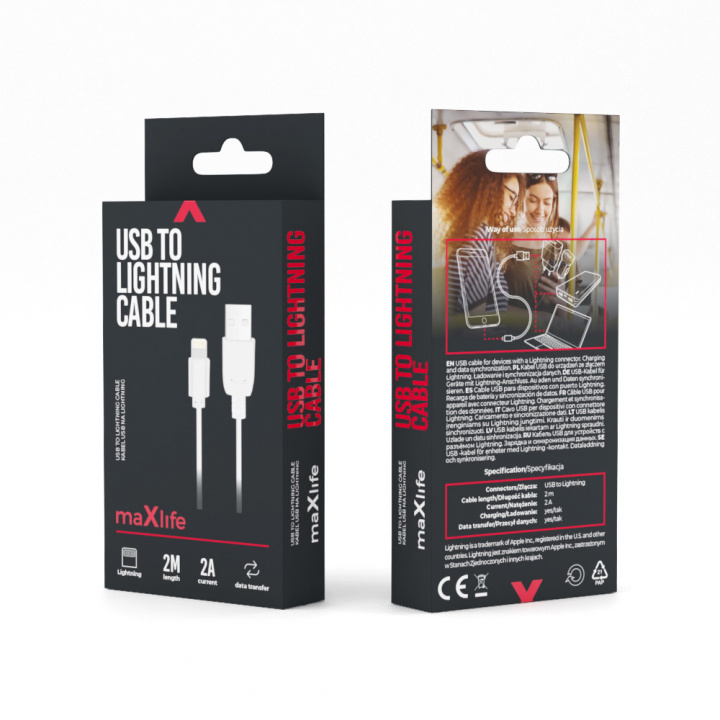 Maxlife-kabel USB - Lightning 2,0 m 2A, hvit i gruppen SMARTTELEFON & NETTBRETT / Ladere og Kabler / Kabler / Kabler Lightning hos TP E-commerce Nordic AB (38-86908)