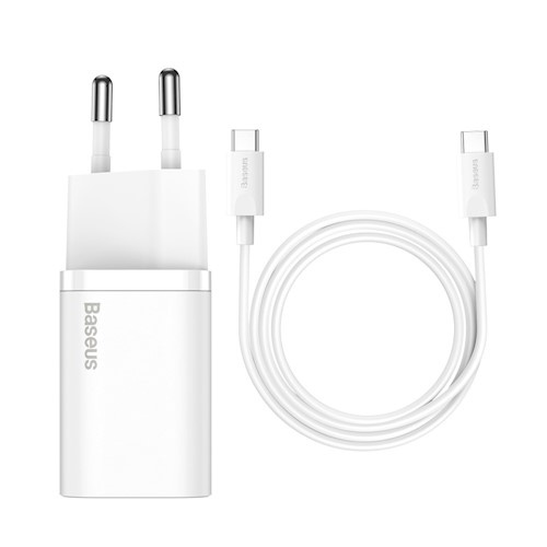 Baseus wall charger Super Si PD 25W 1x USBC + USB-C - USB-C cable, White i gruppen Datautstyr / Kabler og adaptere / USB / USB-C hos TP E-commerce Nordic AB (38-86934)