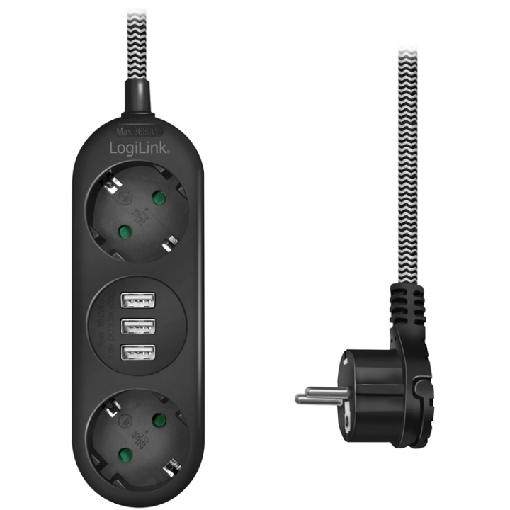 LogiLink Strømskinne med jording 2-veis 3xUSB Flat plugg i gruppen HJEM, HUS OG HAGE / El og belysning / Grenuttak hos TP E-commerce Nordic AB (38-87660)