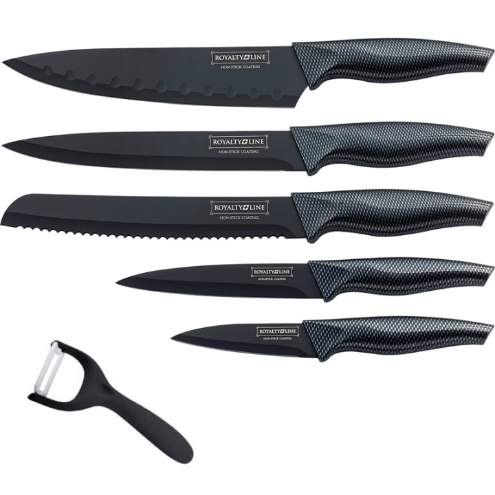 Royalty Line RL-CB5P, Knivset i 5 delar och skalare, Svart i gruppen HJEM, HUS OG HAGE / Kjøkkenutstyr / Kjøkkenkniver og knivslipere hos TP E-commerce Nordic AB (38-88272)