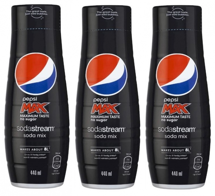 Sodastream Pepsi Max 440 ml - gir 8 liter, 3-pack i gruppen HJEM, HUS OG HAGE / Husholdningsapparater / Vann og juice / Kullsyremaskin / Smaker hos TP E-commerce Nordic AB (38-88278PKT)