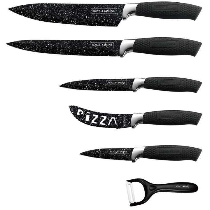 Royalty Line 5 knivar och 1 skalare, Svart i gruppen HJEM, HUS OG HAGE / Kjøkkenutstyr / Kjøkkenkniver og knivslipere hos TP E-commerce Nordic AB (38-89995)