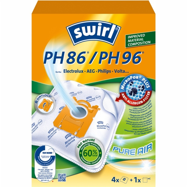 Swirl Støvsugerposer PH86/PH96 4P (MERK 3 stk DFP) i gruppen HJEM, HUS OG HAGE / Rengjøringsprodukter / Støvsugere og tilbehør / Tilbehør / Støvsugerposer hos TP E-commerce Nordic AB (38-91623)