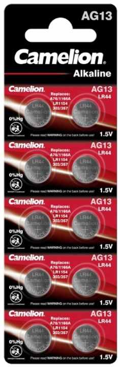 Camelion LR44/1,5V, knappcellsbatteri, alkaline, 10-pack i gruppen Elektronikk / Batterier & Ladere / Batterier / knappcelle hos TP E-commerce Nordic AB (38-92012)