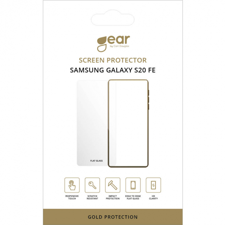 GEAR Glass Prot. Flat Case Friendly 2.5D GOLD Samsung Galaxy S20FE 5G/S20FE 4G i gruppen SMARTTELEFON & NETTBRETT / Mobilbeskyttelse / Samsung hos TP E-commerce Nordic AB (38-92422)