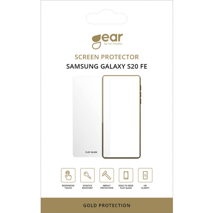 Gear Glass Prot. Flat Case Friendly 2.5D GOLD Samsung Galaxy S20FE 5G/S20FE 4G i gruppen SMARTTELEFON & NETTBRETT / Mobilbeskyttelse / Samsung hos TP E-commerce Nordic AB (38-92422)