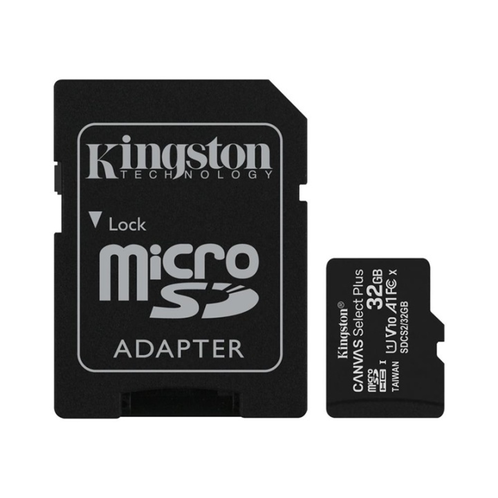 Kingston Canvas Select Plus microSDHC 32 GB + adapter i gruppen Elektronikk / Lagringsmedia / Minnekort / MicroSD/HC/XC hos TP E-commerce Nordic AB (38-92718)
