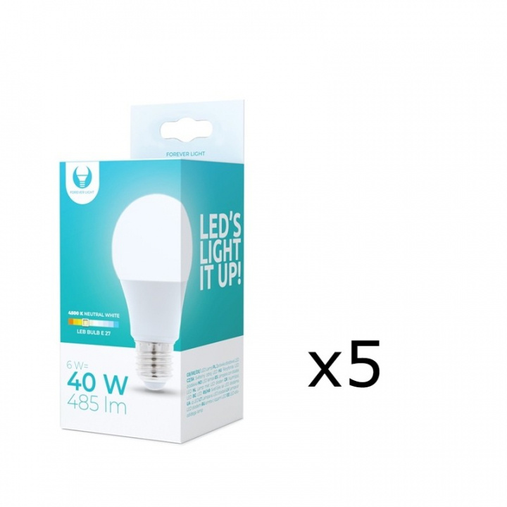 LED-lampe E27, 6W, 230V, 4500K 5-pakning, Hvit nøytral i gruppen Elektronikk / Lys / LED-lys hos TP E-commerce Nordic AB (38-92749-PKT05)