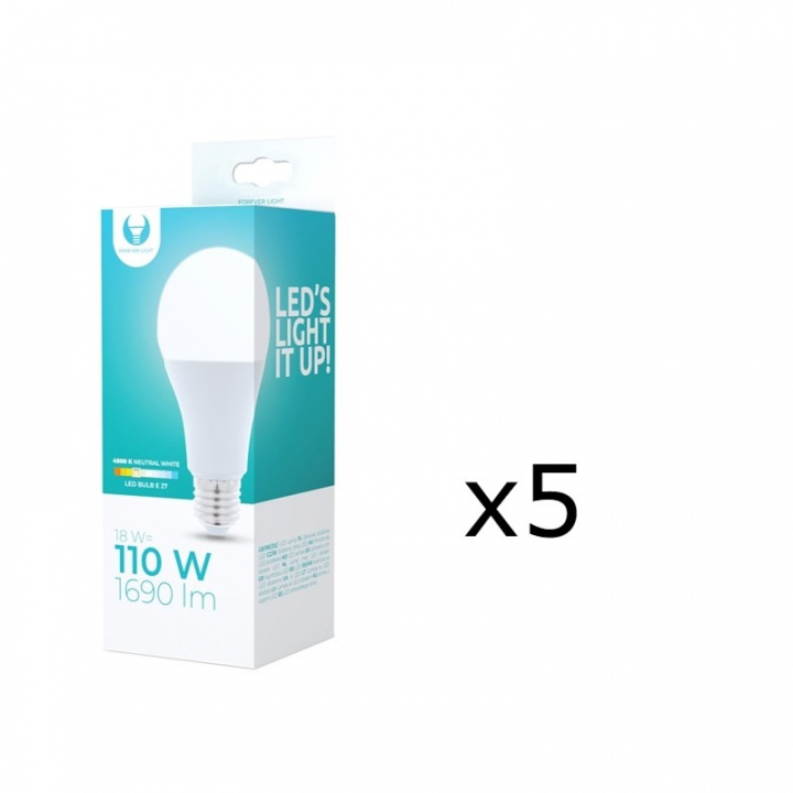 LED-lampe E27, A65, 18W, 230V, 4500K 5-pk, Hvit nøytral i gruppen Elektronikk / Lys / LED-lys hos TP E-commerce Nordic AB (38-92752-PKT05)