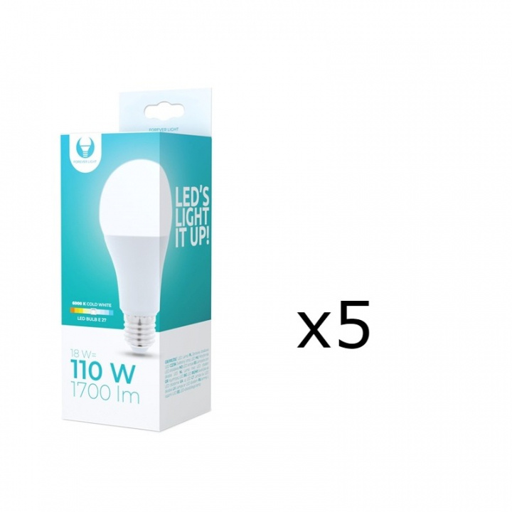 LED-lampa E27, A65, 18W, 230V, 6000K 5-pack, Kallvitt i gruppen Elektronikk / Lys / LED-lys hos TP E-commerce Nordic AB (38-92753-PKT05)