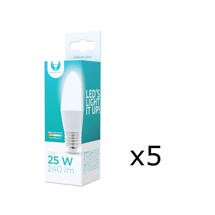 LED-lampe E27, 3W, 230V, 3000K, 5-pakning, Varm hvit i gruppen Elektronikk / Lys / LED-lys hos TP E-commerce Nordic AB (38-92754-PKT05)