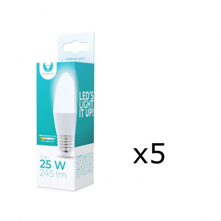 LED-lampe E27, 3W, 230V, 4500K 5-pakning, hvit nøytral i gruppen Elektronikk / Lys / LED-lys hos TP E-commerce Nordic AB (38-92755-PKT05)