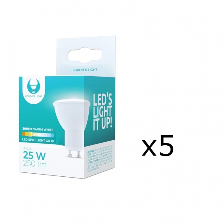 LED-lampe GU10 3W 230V 3000K, 5-pakning, Varm hvit i gruppen Elektronikk / Lys / LED-lys hos TP E-commerce Nordic AB (38-92756-PKT05)