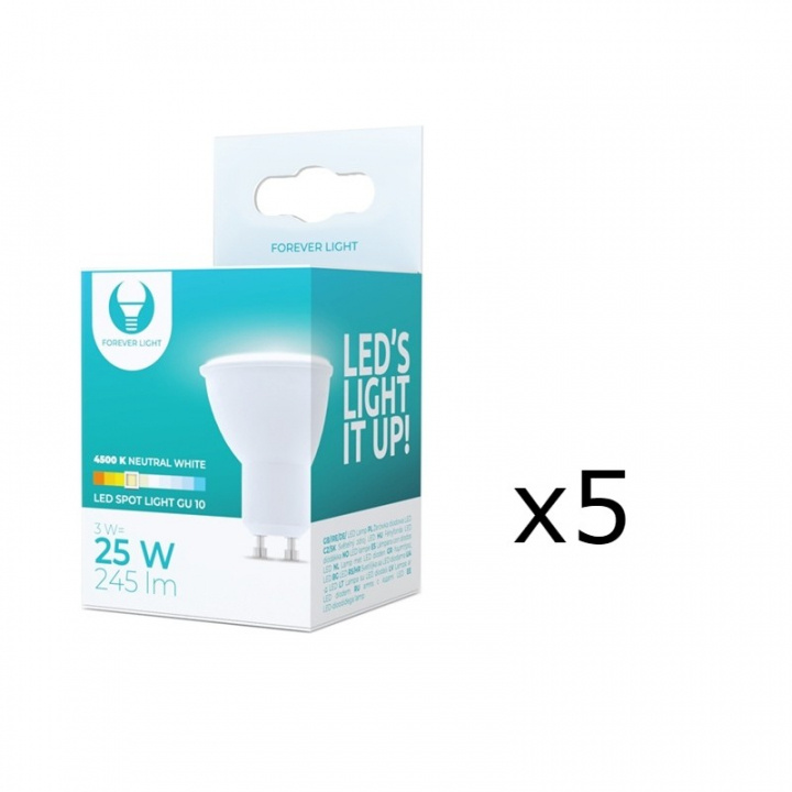 LED-lampe GU10, 3W, 230V, 4500K, 5-pk, Hvit nøytral i gruppen Elektronikk / Lys / LED-lys hos TP E-commerce Nordic AB (38-92757-PKT05)