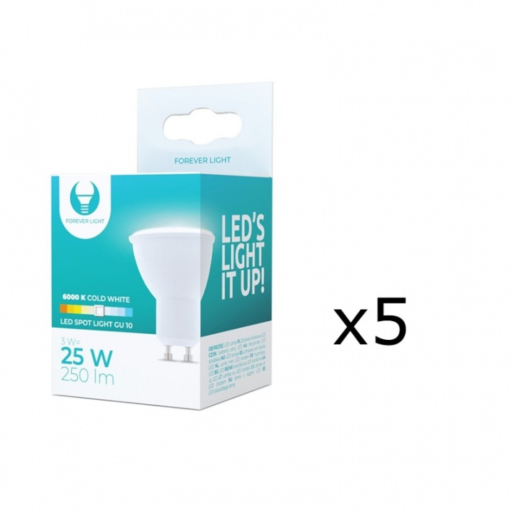 LED-lampe GU10, 3W, 230V, 6000K, 5-pakning, Kjølig hvit i gruppen Elektronikk / Lys / LED-lys hos TP E-commerce Nordic AB (38-92758-PKT05)