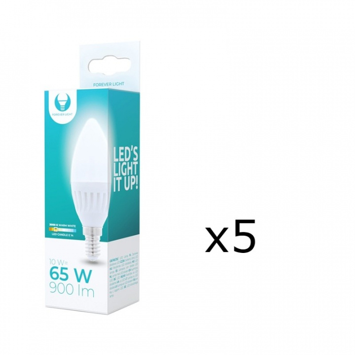 LED-lampe E14, C37, 10W, 230V, 3000K, Keramikk 5-pk, Varm hvit i gruppen Elektronikk / Lys / LED-lys hos TP E-commerce Nordic AB (38-92762-PKT05)