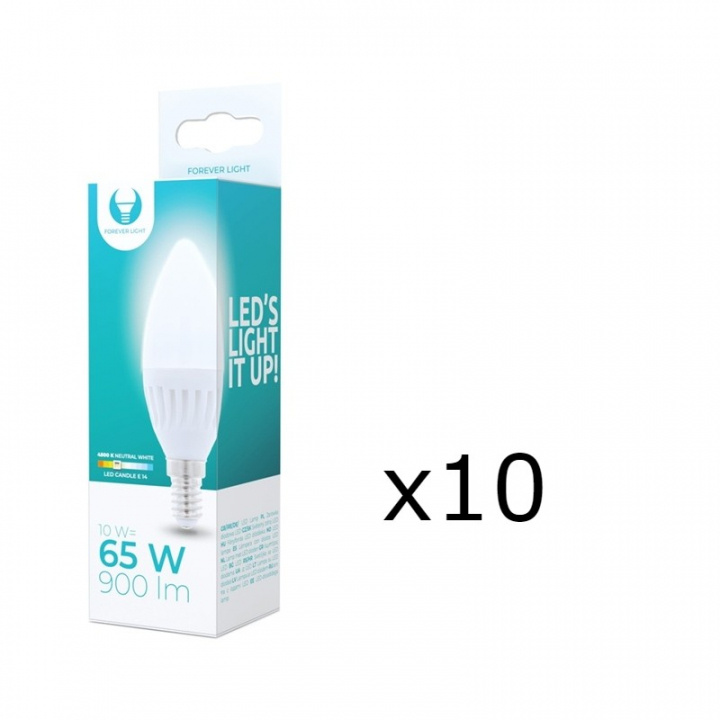 LED-Lampa E14, C37, 10W, 230V, 4000K, Keramisk, 10-pack, Vit neutral i gruppen Elektronikk / Lys / LED-lys hos TP E-commerce Nordic AB (38-92763-PKT10)