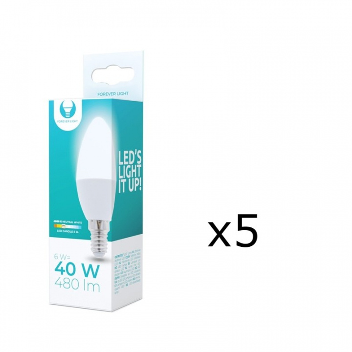 LED-Lampa E14, C37, 6W, 230V, 4500K 5-pack, Vit neutral i gruppen Elektronikk / Lys / LED-lys hos TP E-commerce Nordic AB (38-92766-PKT05)