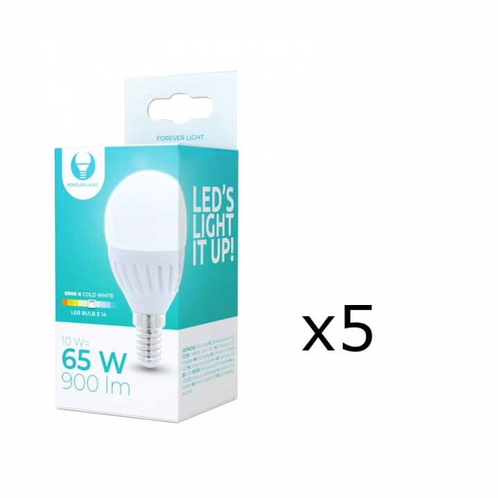 LED-lampe E14, G45, 10W, 230V, 6000K, keramisk 5-pk, kjølig hvit i gruppen Elektronikk / Lys / LED-lys hos TP E-commerce Nordic AB (38-92769-PKT05)