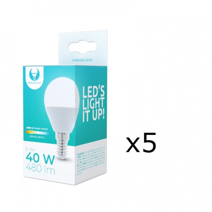 LED-lampe E14, G45, 6W, 3000K, 5-pakning, varmhvit i gruppen Elektronikk / Lys / LED-lys hos TP E-commerce Nordic AB (38-92771-PKT05)