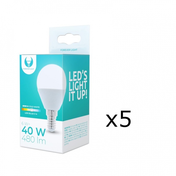 LED-lampe E14, G45, 6W, 6000K 5-pakning, kjølig hvit i gruppen Elektronikk / Lys / LED-lys hos TP E-commerce Nordic AB (38-92773-PKT05)