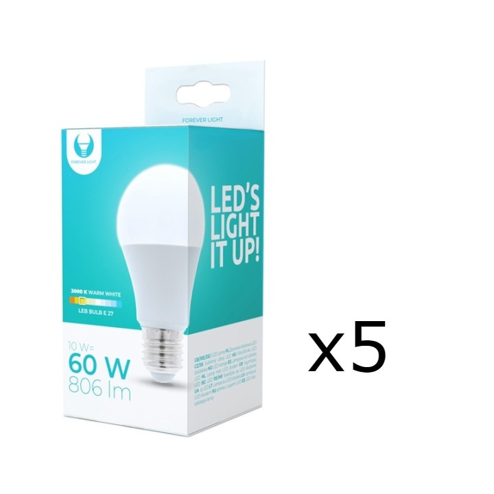 LED-Lampa E27, A60, 10W, 230V, 3000K 5-pack, Varmvitt i gruppen Elektronikk / Lys / LED-lys hos TP E-commerce Nordic AB (38-92774-PKT05)