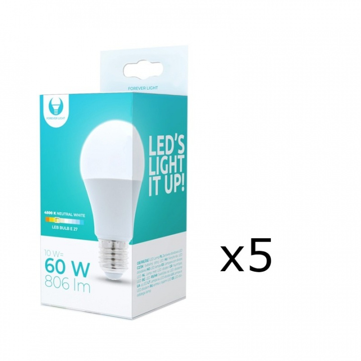 LED-lampe E27, A60, 10W, 230V, 4500K 5-pakning, Hvit nøytral i gruppen Elektronikk / Lys / LED-lys hos TP E-commerce Nordic AB (38-92775-PKT05)