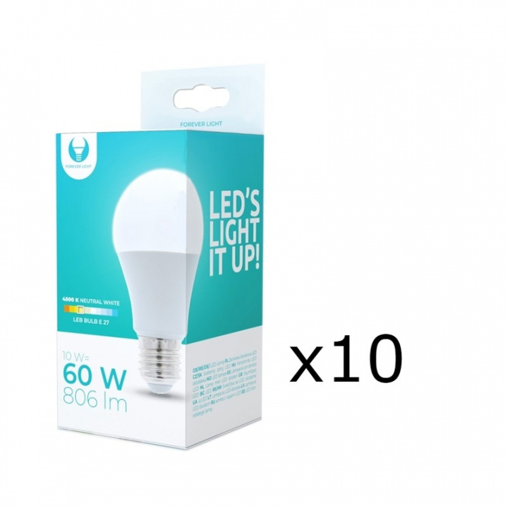 LED-Lampa E27, A60, 10W, 230V, 4500K 10-pack, Vit neutral i gruppen Elektronikk / Lys / LED-lys hos TP E-commerce Nordic AB (38-92775-PKT10)
