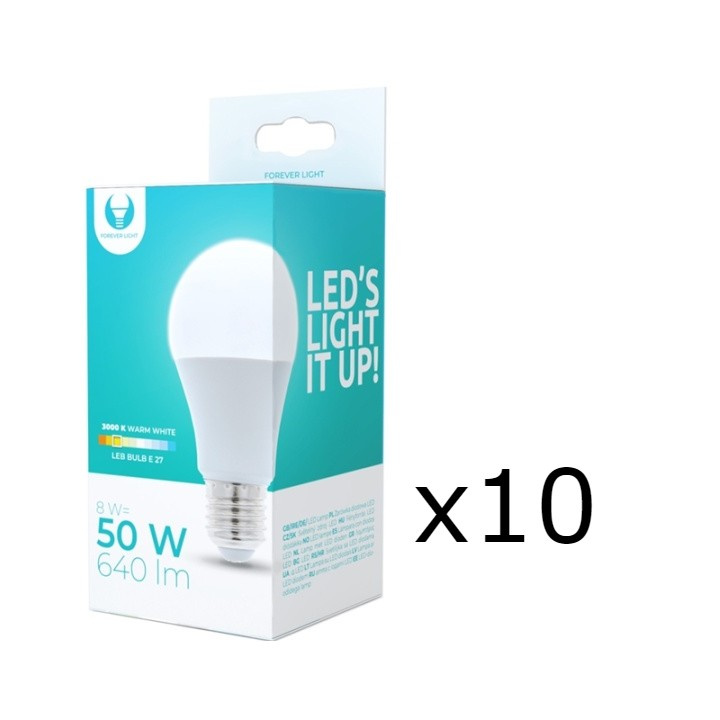 LED-lampe E27, A60, 8W, 230V, 3000K 10-pakning, Varm hvit i gruppen Elektronikk / Lys / LED-lys hos TP E-commerce Nordic AB (38-92777-PKT10)