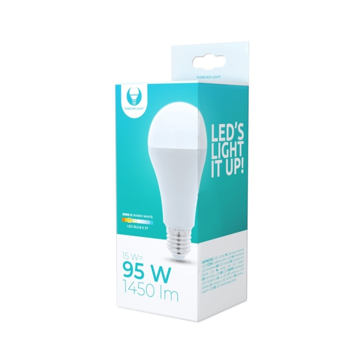 LED-lampe E27, A65, 15W, 230V, 3000K, varmhvit i gruppen Elektronikk / Lys / LED-lys hos TP E-commerce Nordic AB (38-92778)