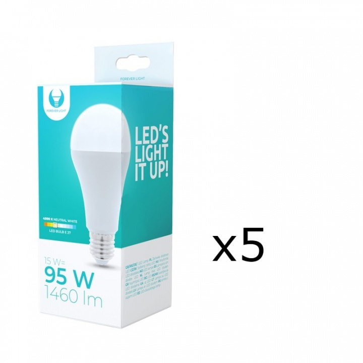 LED-lampe E27, A65, 15W, 230V, 4500K 5-pakning, Hvit nøytral i gruppen Elektronikk / Lys / LED-lys hos TP E-commerce Nordic AB (38-92779-PKT05)