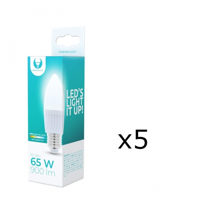 LED-Lampa E27, C37, 10W, 230V, 4500K, Keramisk 5-pack, Vit neutral i gruppen Elektronikk / Lys / LED-lys hos TP E-commerce Nordic AB (38-92781-PKT05)