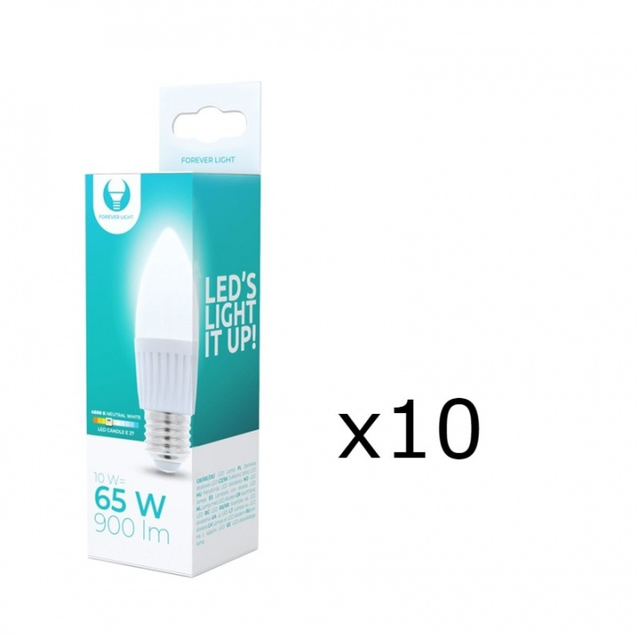 LED-lampe E27, C37, 10W, 230V, 4500K, keramisk 10-pk, hvit nøytral i gruppen Elektronikk / Lys / LED-lys hos TP E-commerce Nordic AB (38-92781-PKT10)