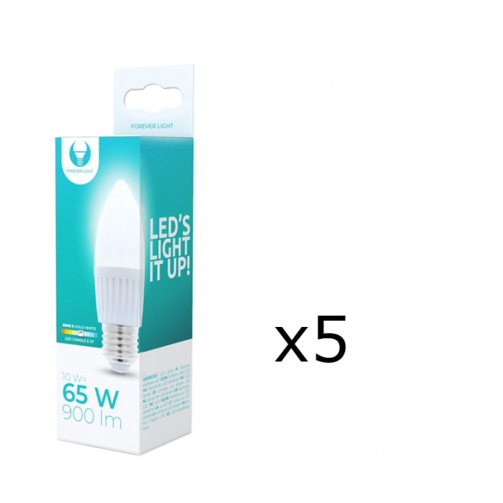 LED-lampe E27, C37, 10W, 230V, 6000K, keramisk 5-pakning, kjølig hvit i gruppen Elektronikk / Lys / LED-lys hos TP E-commerce Nordic AB (38-92782-PKT05)