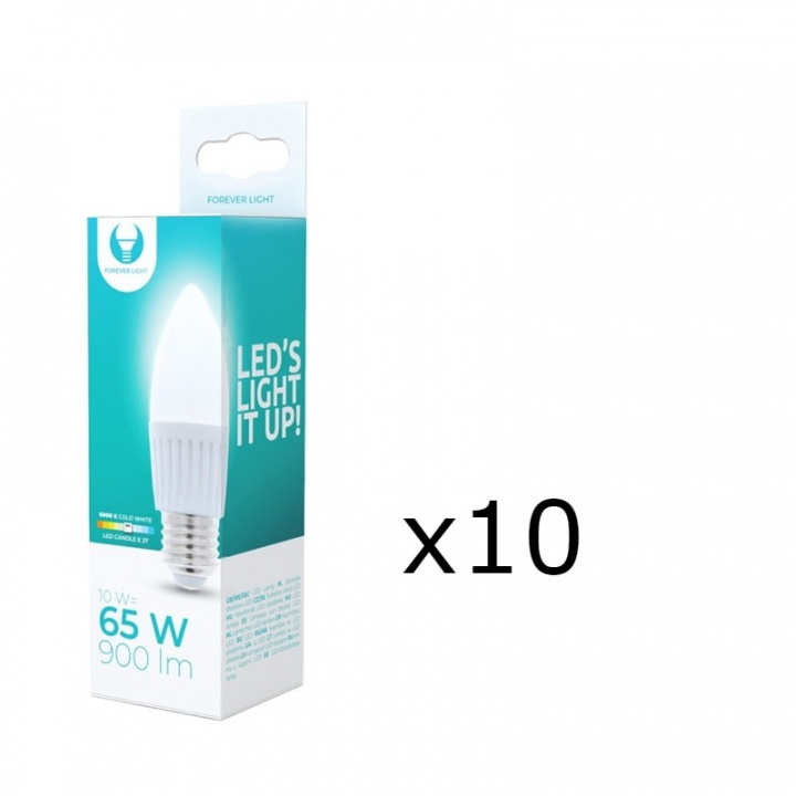 LED-lampe E27, C37, 10W, 230V, 6000K, keramisk 10-pk, kjølig hvit i gruppen Elektronikk / Lys / LED-lys hos TP E-commerce Nordic AB (38-92782-PKT10)
