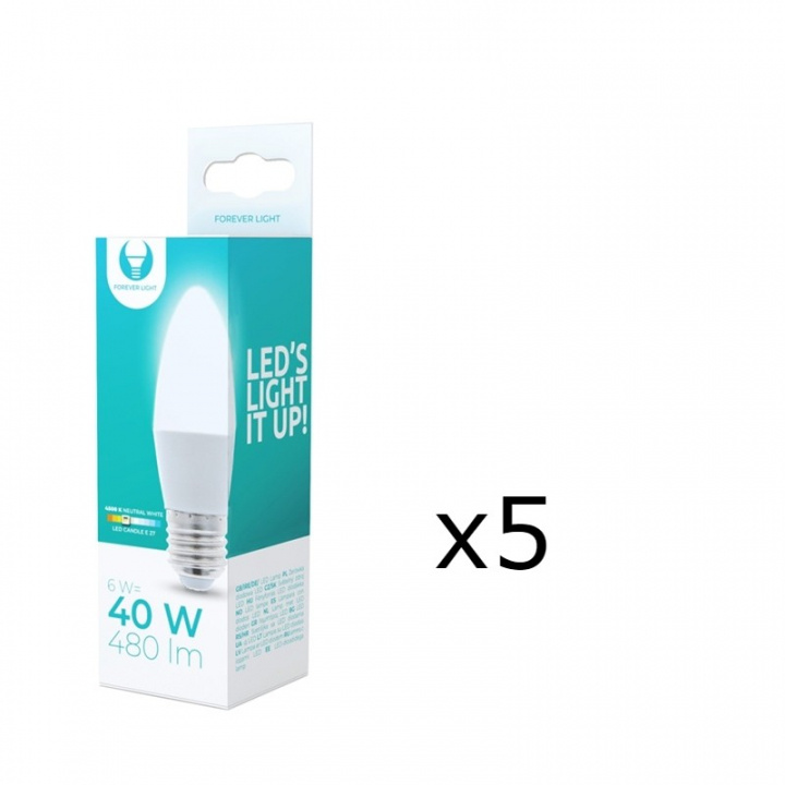 LED-Lampa E27, C37, 6W, 4500K 5-pack, Vit neutral i gruppen Elektronikk / Lys / LED-lys hos TP E-commerce Nordic AB (38-92784-PKT05)