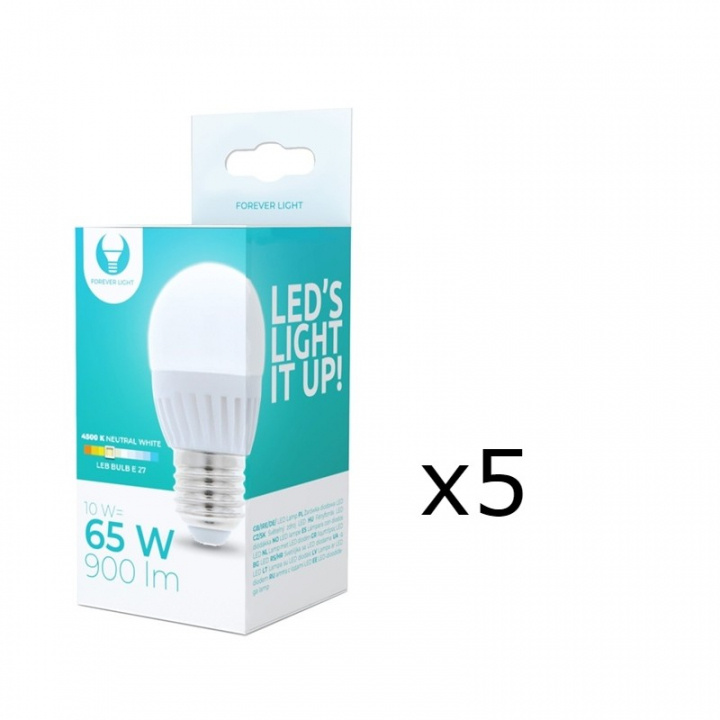 LED-Lampa E27, G45, 10W, 230V, 4500K, Keramisk 5-pack, Vit neutral i gruppen Elektronikk / Lys / LED-lys hos TP E-commerce Nordic AB (38-92786-PKT05)