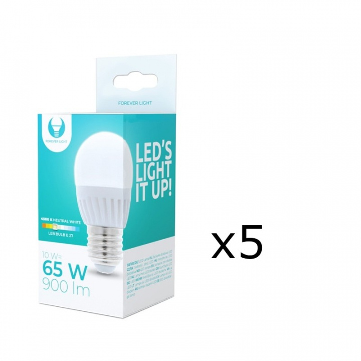 LED-lampe E27, G45, 10W, 230V, 4500K, keramisk 5-pakning, hvit nøytral i gruppen Elektronikk / Lys / LED-lys hos TP E-commerce Nordic AB (38-92786-PKT05)