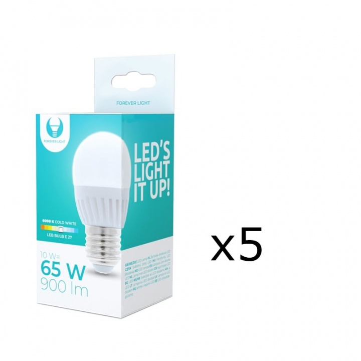 LED-Lampa E27, G45, 10W, 230V, 6000K, Keramisk 5-pack, Kallvit i gruppen Elektronikk / Lys / LED-lys hos TP E-commerce Nordic AB (38-92787-PKT05)