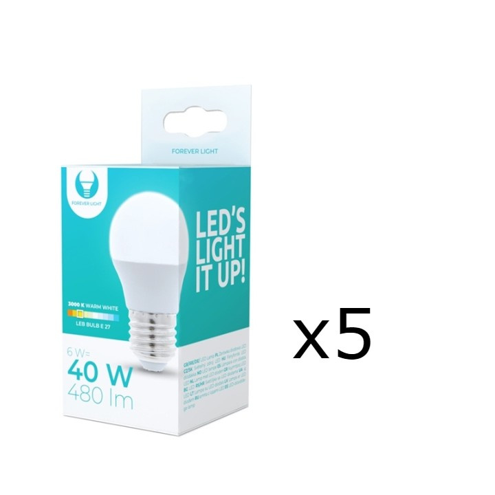 LED-lampe E27, G45, 6W, 3000K 5-pakning, varmhvit i gruppen Elektronikk / Lys / LED-lys hos TP E-commerce Nordic AB (38-92788-PKT05)