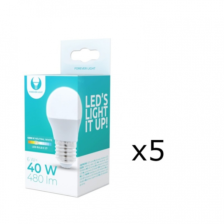 LED-lampe E27, G45, 6W, 4500K 5-pakning, hvit nøytral i gruppen Elektronikk / Lys / LED-lys hos TP E-commerce Nordic AB (38-92789-PKT05)