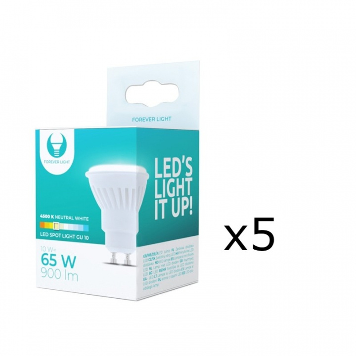 LED-lampe, GU10, 10W, 230V, 4500K, Keramikk, 5-pk, Hvit nøytral i gruppen Elektronikk / Lys / LED-lys hos TP E-commerce Nordic AB (38-92792-PKT05)