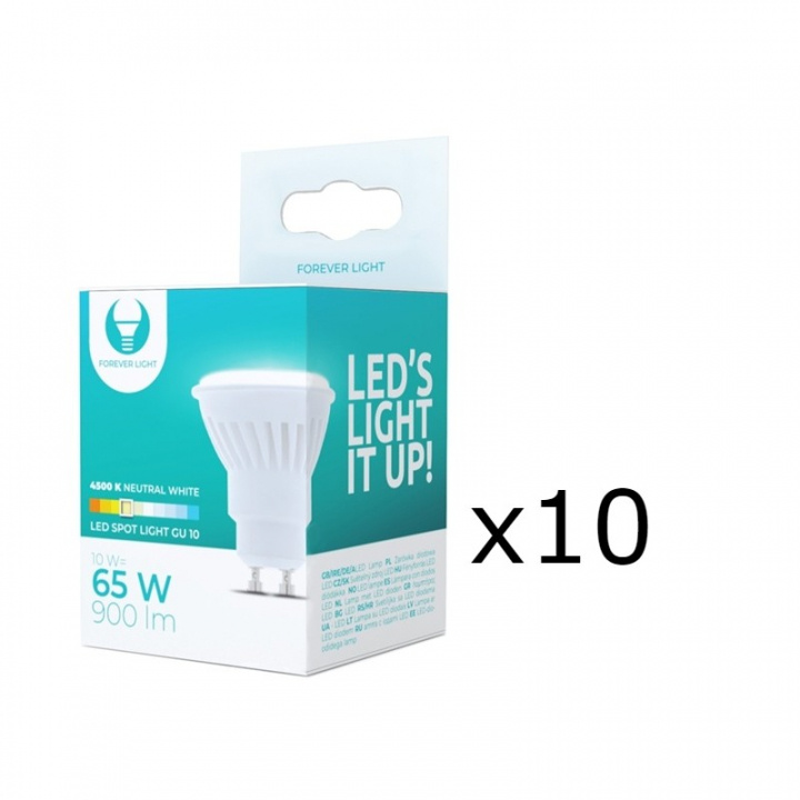 LED-lampe, GU10, 10W, 230V, 4500K, Keramikk, 10-pk, Hvit nøytral i gruppen Elektronikk / Lys / LED-lys hos TP E-commerce Nordic AB (38-92792-PKT10)