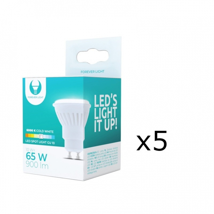 LED-lampe, GU10, 10W, 230V, 6000K, Keramikk, 5-pakning, Kjølig hvit i gruppen Elektronikk / Lys / LED-lys hos TP E-commerce Nordic AB (38-92793-PKT05)