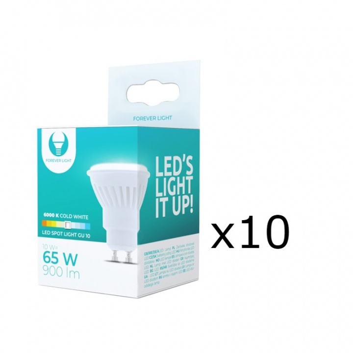 LED-lampe, GU10, 10W, 230V, 6000K, Keramikk, 10-pakning, Kjølig hvit i gruppen Elektronikk / Lys / LED-lys hos TP E-commerce Nordic AB (38-92793-PKT10)