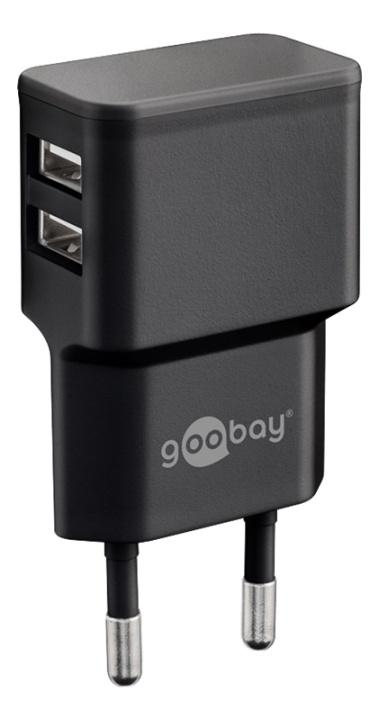 Goobay Dual USB charger 2.4 A (12W) black, Plastic bag i gruppen SMARTTELEFON & NETTBRETT / Ladere og Kabler / Vegglader / Vegglader USB hos TP E-commerce Nordic AB (38-92979)