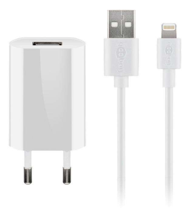 Goobay Apple Lightning-lader sett 1 A, hvit, 1 m, i gruppen SMARTTELEFON & NETTBRETT / Ladere og Kabler / Kabler / Kabler Lightning hos TP E-commerce Nordic AB (38-92981)