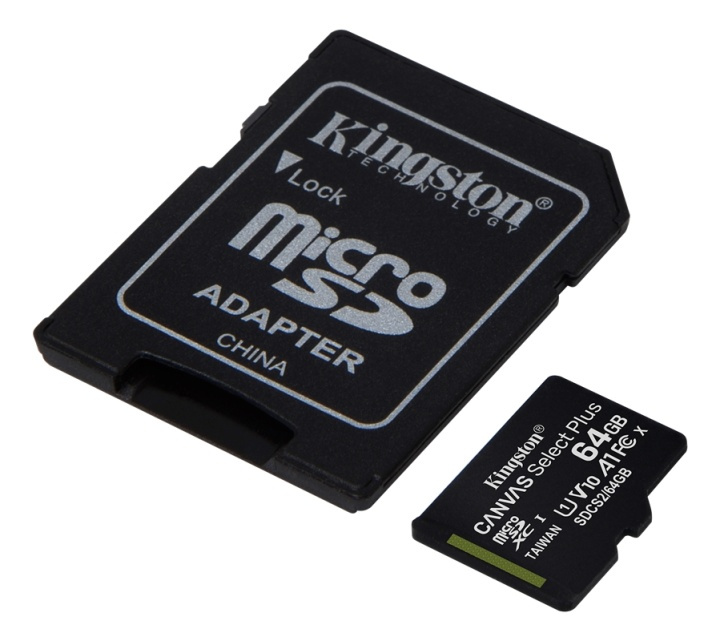 Kingston 64 GB micSDXC Canvas Select Plus 100R A1 C10-kort + ADP i gruppen Elektronikk / Lagringsmedia / Minnekort / MicroSD/HC/XC hos TP E-commerce Nordic AB (38-93380)