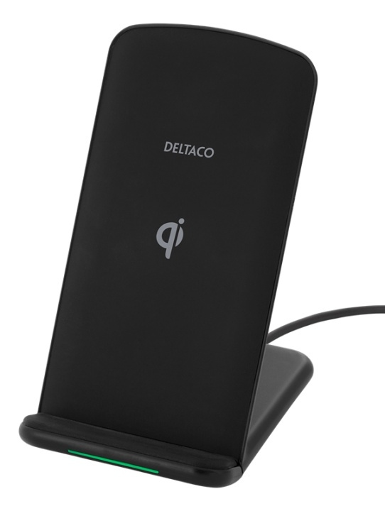 DELTACO trådløs hurtiglader med vinklet stativ, Qi-sertifisert, 10 W i gruppen SMARTTELEFON & NETTBRETT / Ladere og Kabler / Trådløs lader QI hos TP E-commerce Nordic AB (38-93507)