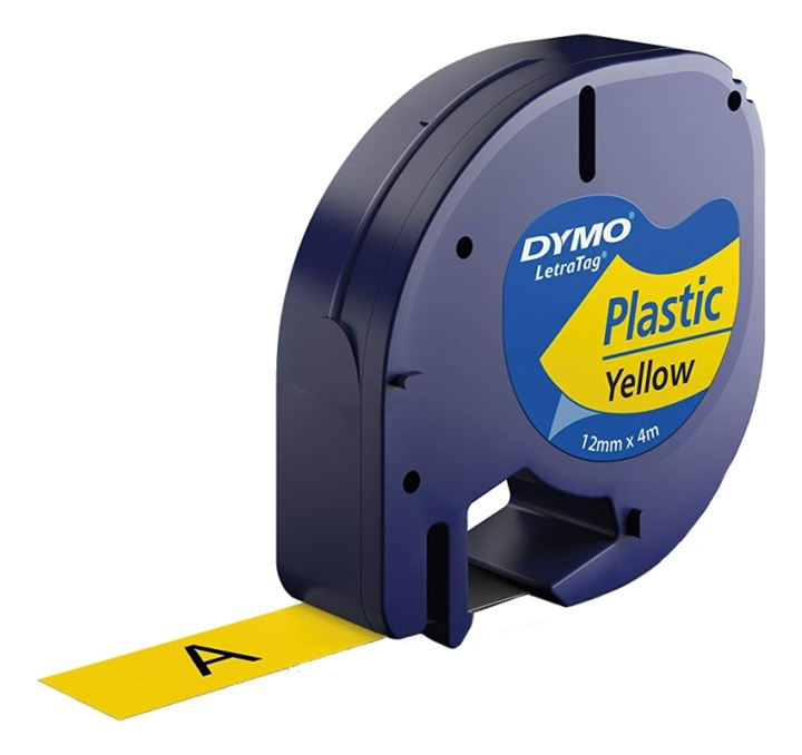 DYMO LetraTAG plasttejp, gul, 12mm, 4m (91222) i gruppen Datautstyr / Skrivere og tilbehør / Skrivere / Merkemaskiner og tilbehør / Tape hos TP E-commerce Nordic AB (38-93516)